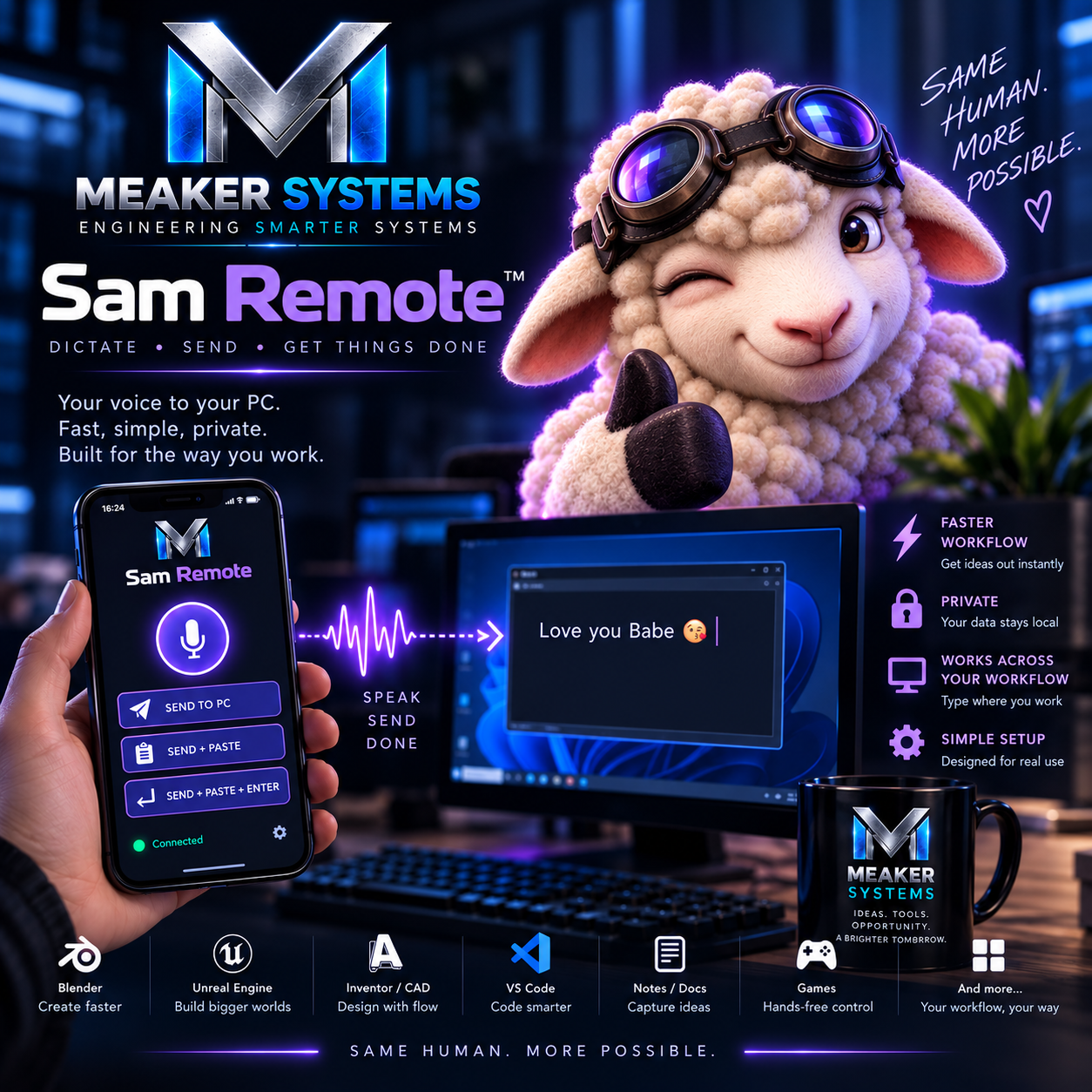 Sam Remote phone-to-PC dictation workflow